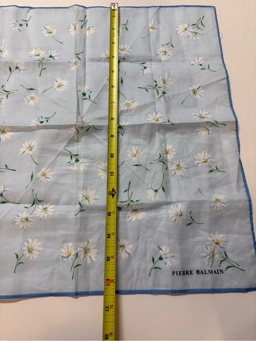 Pierre Balmain Light Blue Floral Scarf with White Daisies
